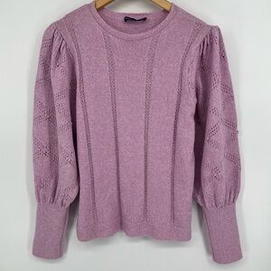 M&S Womens XL 14 Purple Pink Puff Sleeve Dainty Shabby Chic Knit Sweater Top